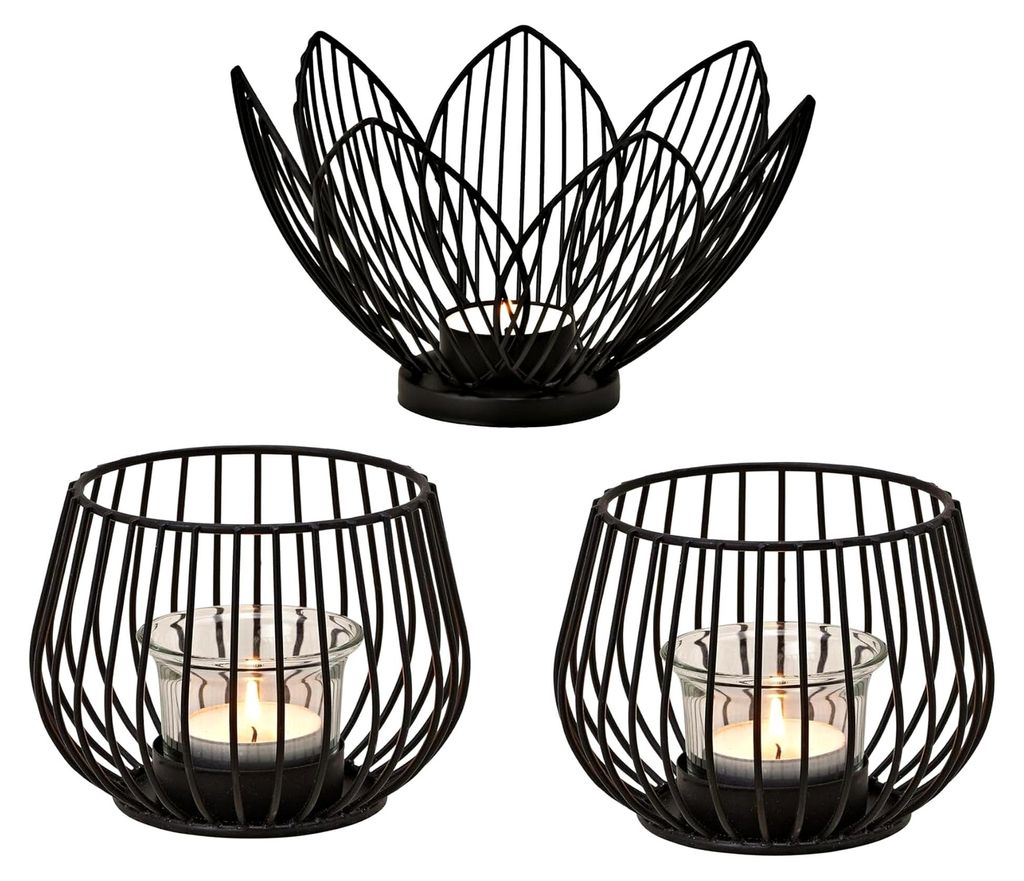 Teelichthalter 3er Set Windlicht schwarz Metall 12x9 cm