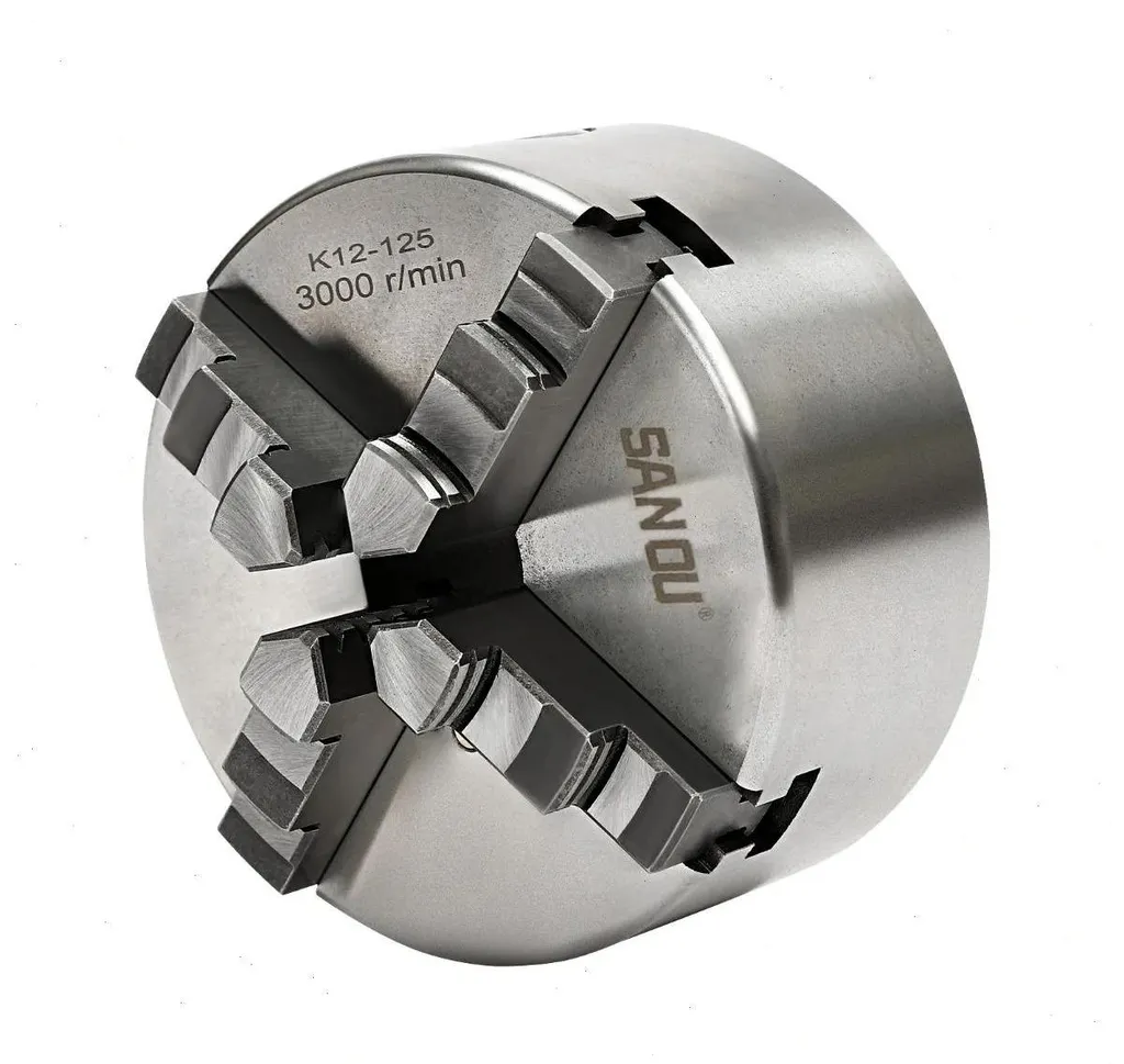 Mandrin 4 mors 125 mm autocentrant acier : usinage précis sans vibration