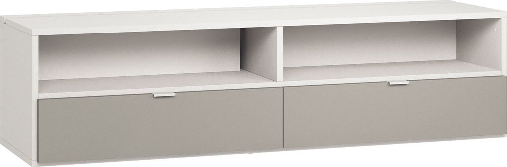 TV-Unterschrank Bellaco 36, Farbe: Weiß / Grau - Abmessungen: 49 x 180 x 47 cm (H x B x T)