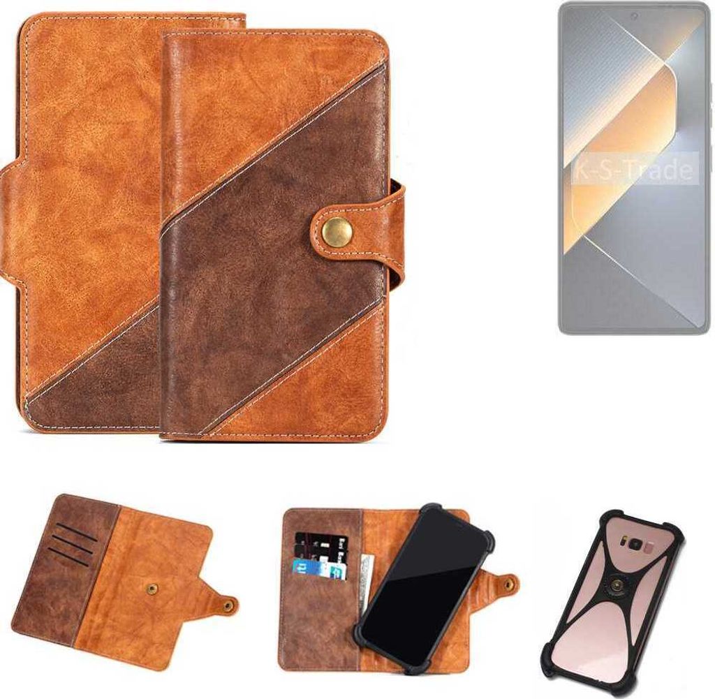 K-S-Trade Handyhülle Schutzhülle Bookstyle Case Wallet-Case kompatibel mit Tecno Pova 6 Cover Klapphülle Kantenschutz Smartphone dunkelbraun braun