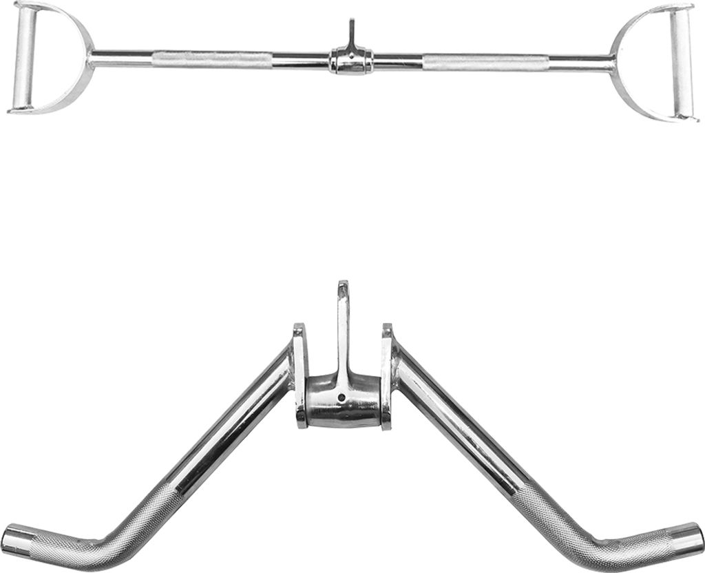 Sporttrend 24 - Seilzug Set Latzugstange lang mit Hufgriff + Trizeps Curl Griff