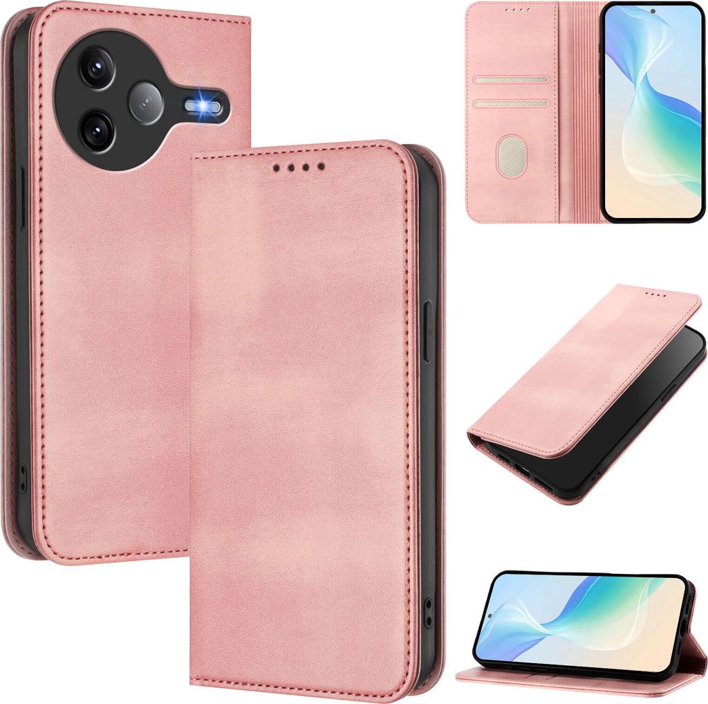 Handyhülle für Xiaomi Poco F7 Ultra /Redmi K80 Pro, Vintage Leder RFID Schutz Kartenfach Standfunktion Magnetische Klapphülle Pink