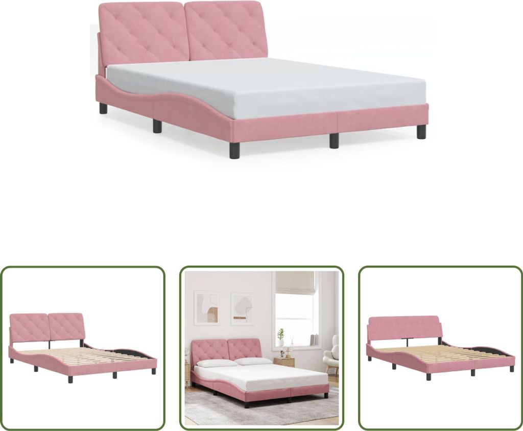 The Living Store Bettgestell mit Kopfteil Rosa 140x200 cm Samt