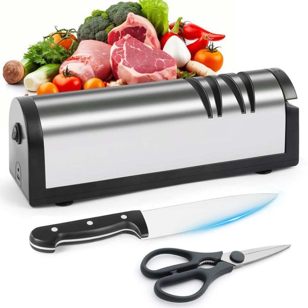 Elektrischer Messerschärfer, 3-in-1 Diamant-Schärfsystem, für Grob-, Fein- und Polierschliff von Küchenmessern,Obstmessern,Scheren und Fleischm...