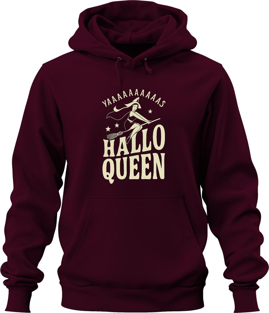 Hallo Queen Hexe Besen Yaaaaaas Halloween Retro Vintage Lustig Uni Hoodie Kapuzenpullover, Burgundy, XL