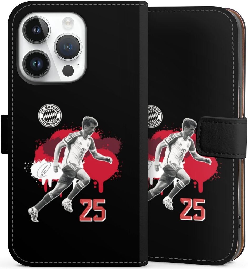 DeinDesign Klapphülle für Apple iPhone 14 Pro Handytasche Lederhülle Tasche FC Bayern München Offizielles Lizenzprodukt Thomas Müller