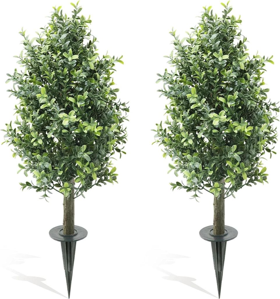 Künstlicher Buchsbaum - Topiary-Baum für draußen - 70 cm Höhe - Mit Erdspießen - Kunststoff - 2er-Set - Rosenrot