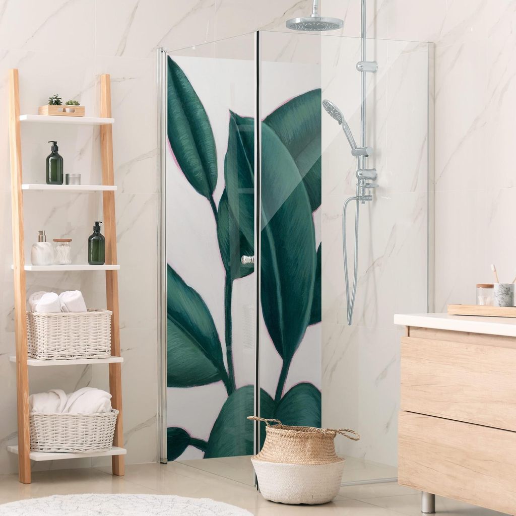Duschrückwand originell selbstklebend - 0.61 mm Wandpaneel wasserfest Pflanzen grün Tropisch Badrückwand fugenlos Premium matt 90x210 cm