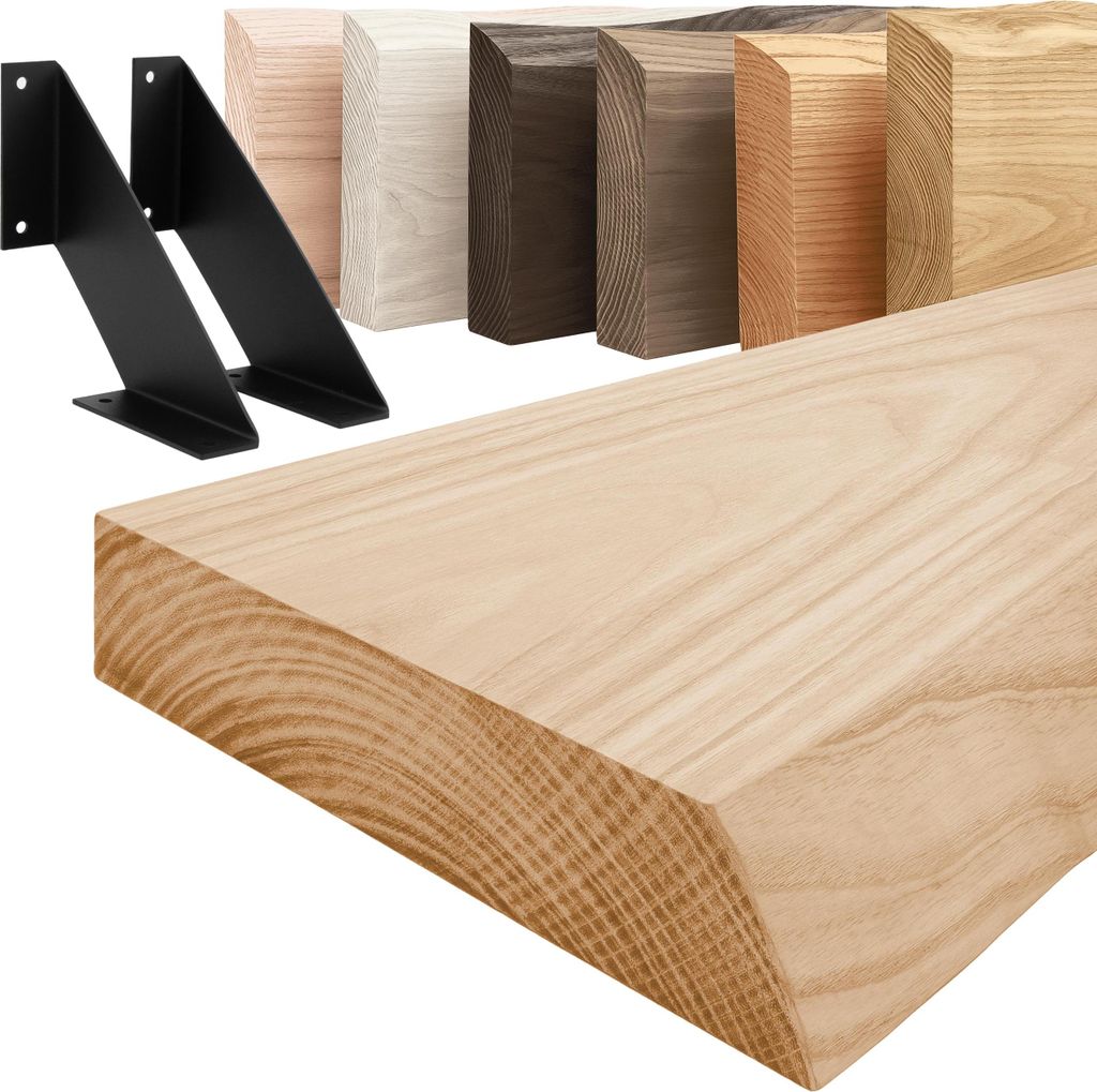 LAMO Manufaktur Wandregal Holz Baumkante | Regal Farbe: Natur | mit schwarzem Vintage Regalträger | 100 cm