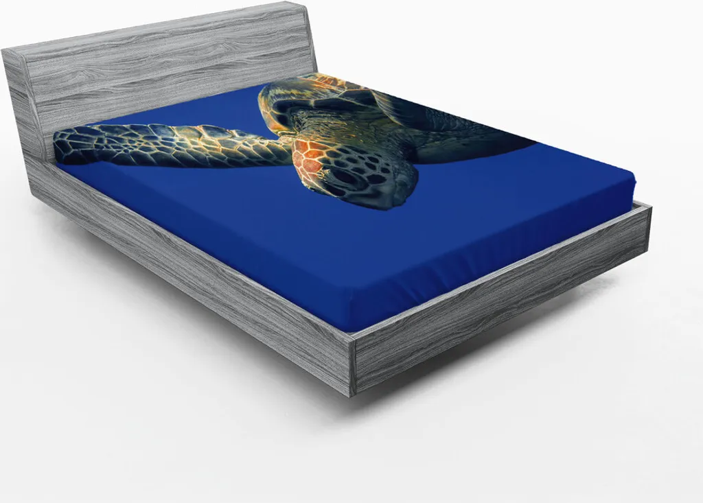 Drap-housse ABAKUHAUS Tortue de Bornéo 180x200 cm en Microfibre Bleu