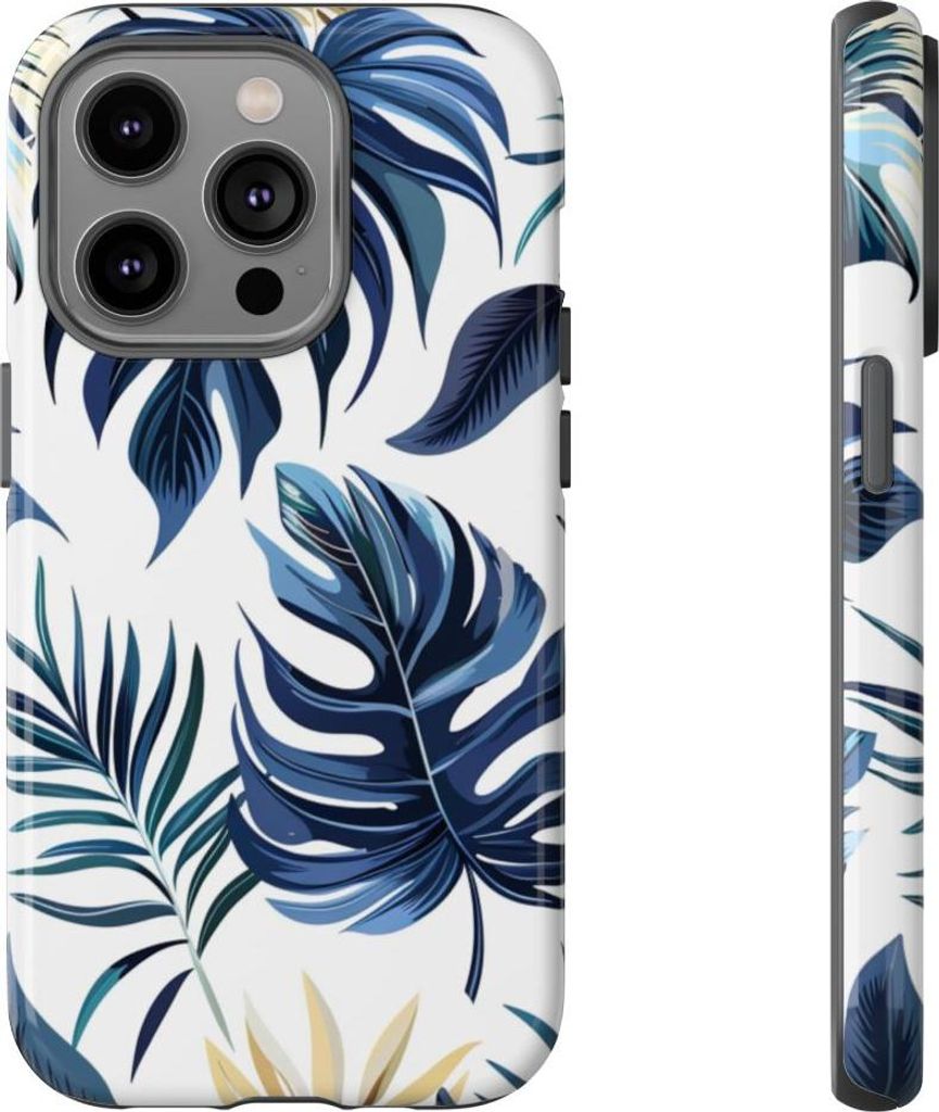Blaues Tropenblätter-Muster – Hülle Kompatibel mit iPhone 14 Pro
