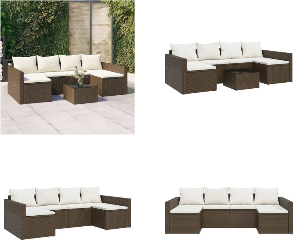 vidaXL 2 tlg. Garten Lounge Set mit Kissen Braun Poly Rattan - Garten Lounge Set - Garten Lounge Sets - Lounge Set - Gartenmöbel