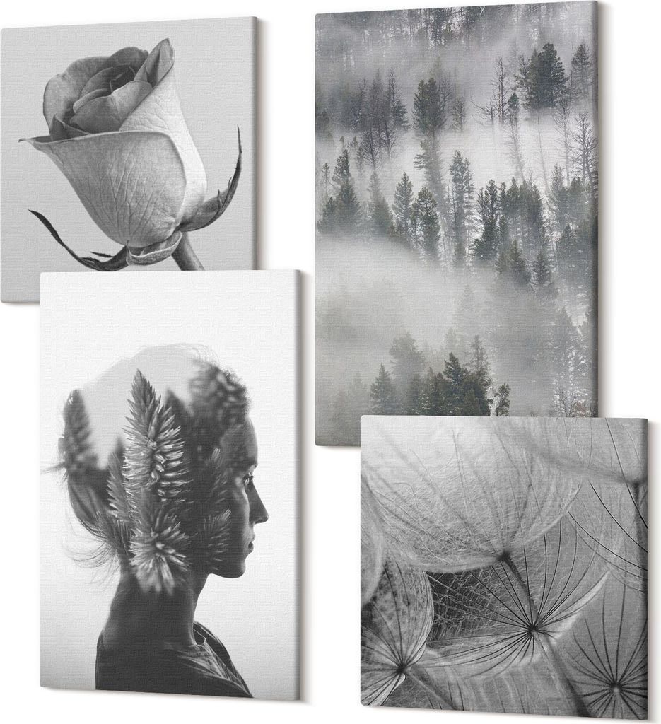 Leinwandbild Set 4-teilig – Modernes Wandbild – Polycanvas Kunstdruck – Abstrakte Bilder – Hochwertige Wandkunst – 2x 40x40 cm + 2x 40x60...