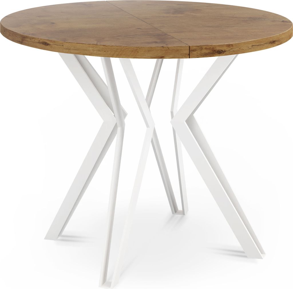 Runder Tisch für das Esszimmer - 100 oder 120 cm Durchmesser - Ausziehbarer Tisch mit Pulverbeschichteten Weißen Metallbeinen - Industriestil - 1...