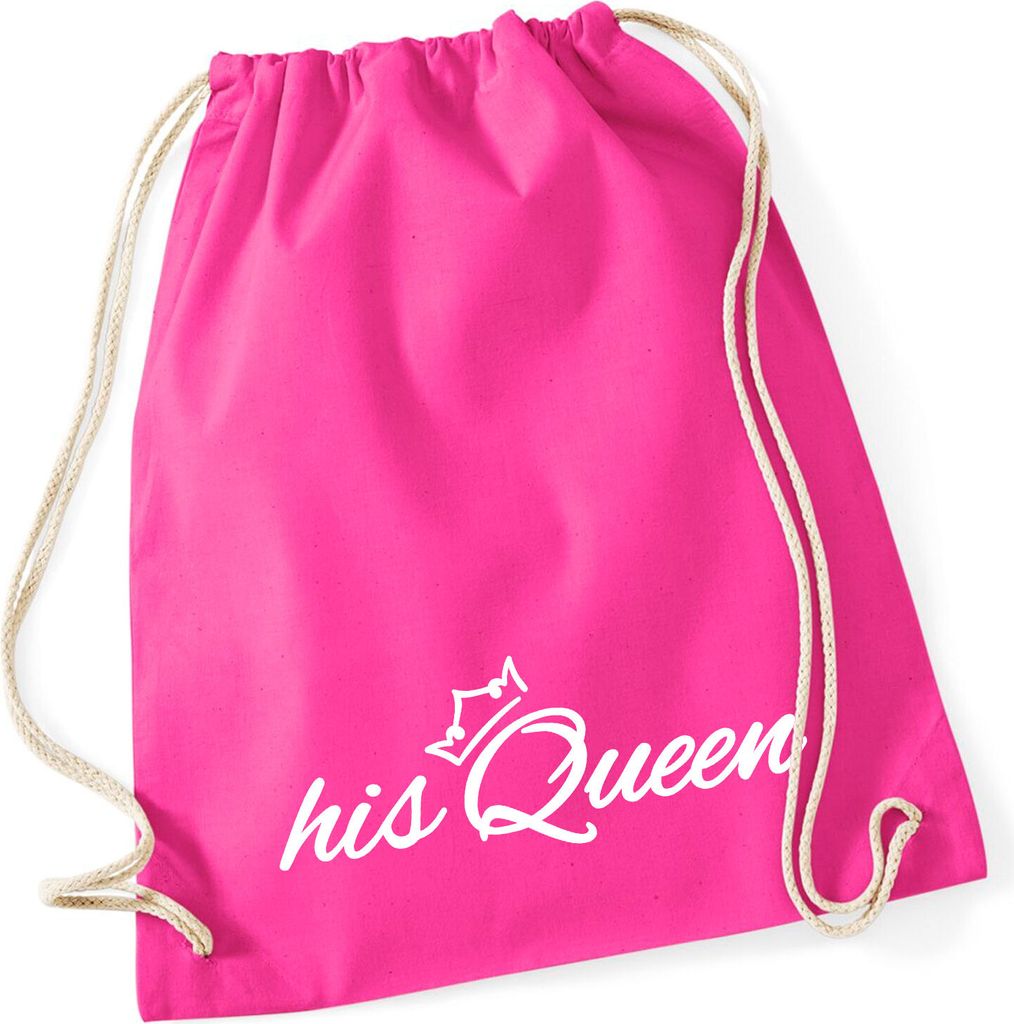 Huuraa Turnbeutel his Queen Krone 12 Liter Fuchsia Baumwolle Rucksack Geschenkidee