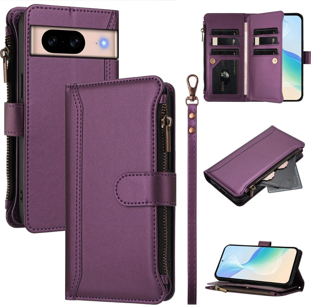 Custodia Google Pixel 8A Portafoglio con Cerniera e Tasche - Viola