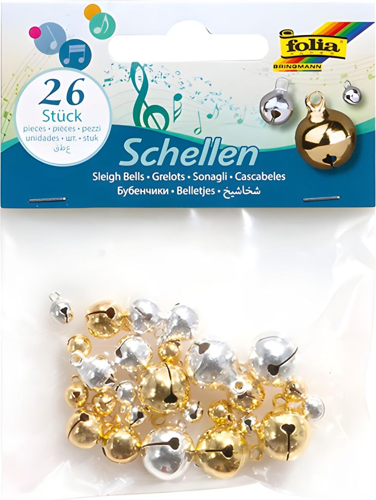 folia Metallgl”ckchen, 3 Gr”áen sortiert, gold und silber Immagine del prodotto 