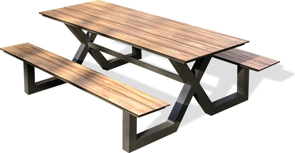Table de jardin avec bancs - Gris anthracite - Aluminium et Image du produit 