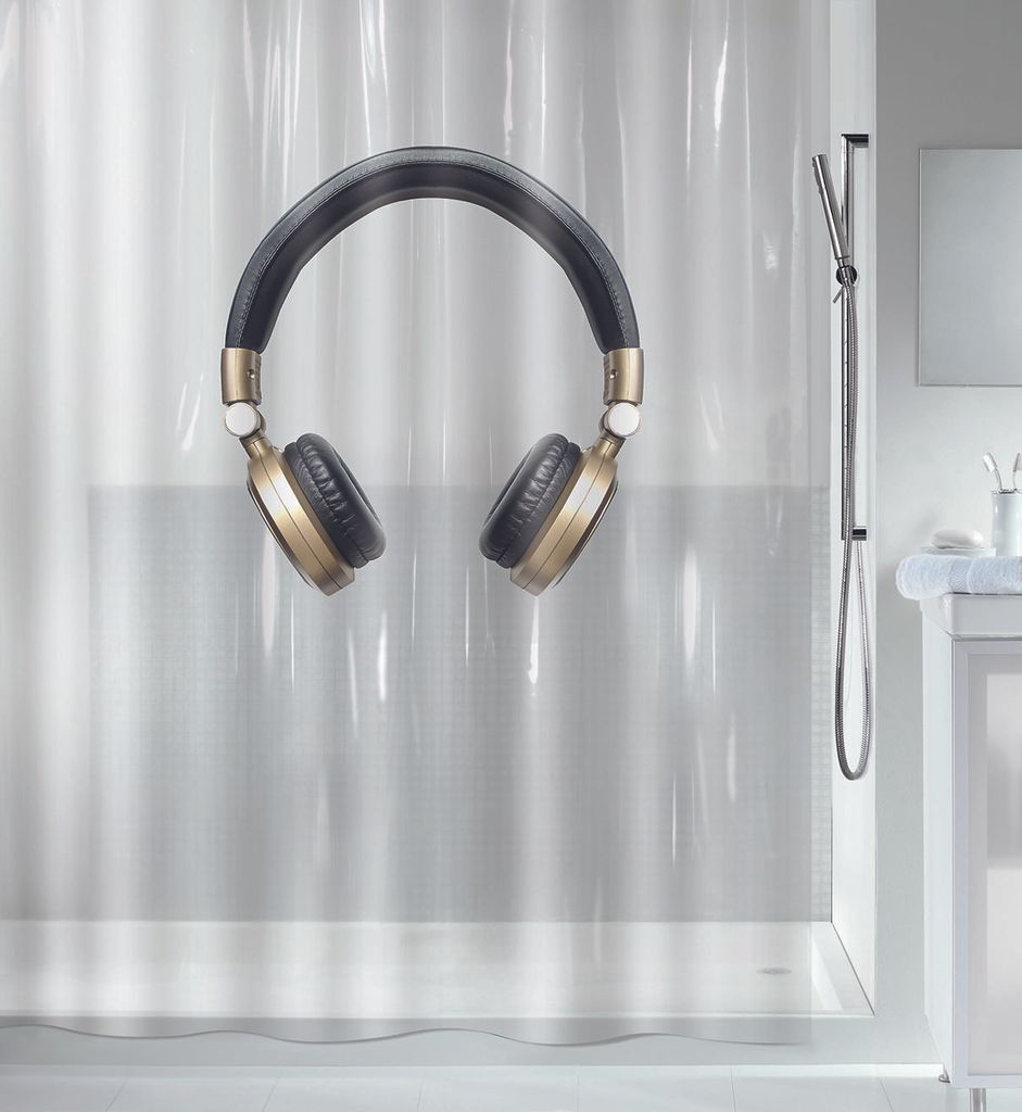 Spirella Anti-Schimmel Duschvorhang - Anti-Bakteriell, waschbar, wasserdicht - PEVA, „Headphone“ 180x200cm Transparent