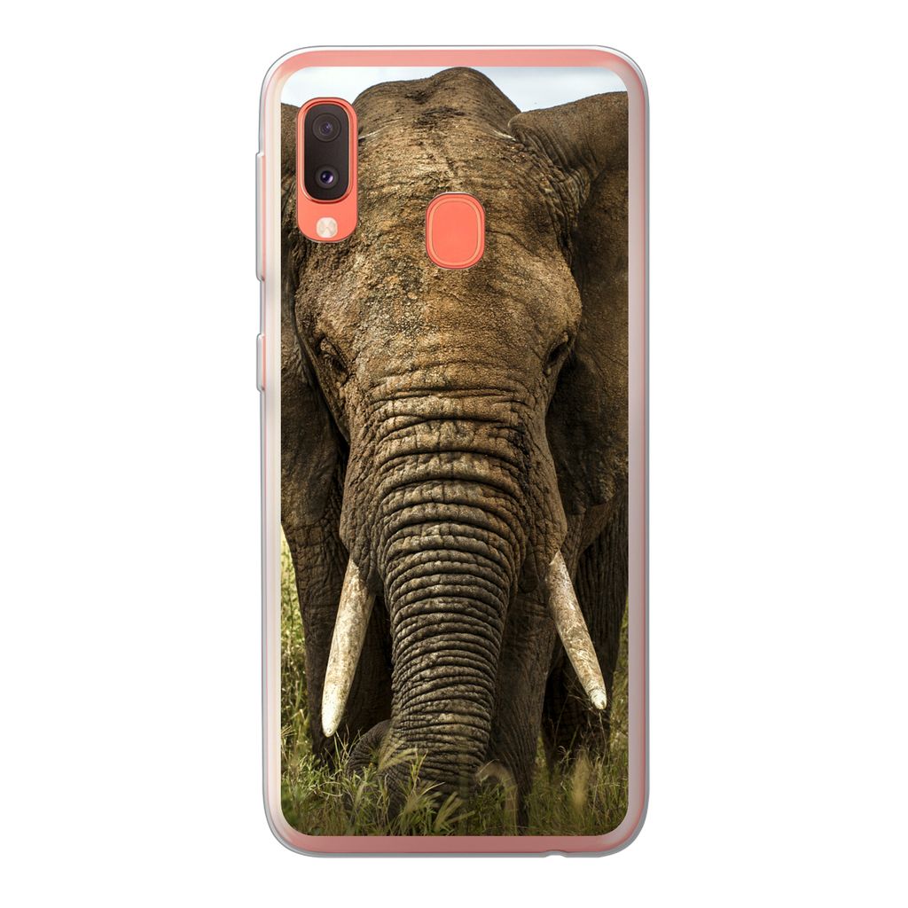MuchoWow Handyhülle Schutzhülle Hülle für Samsung Galaxy A20e Elefant - Natur - Gras - Tiere - Landschaft Silikon Softcase Handy Hülle - Abd...