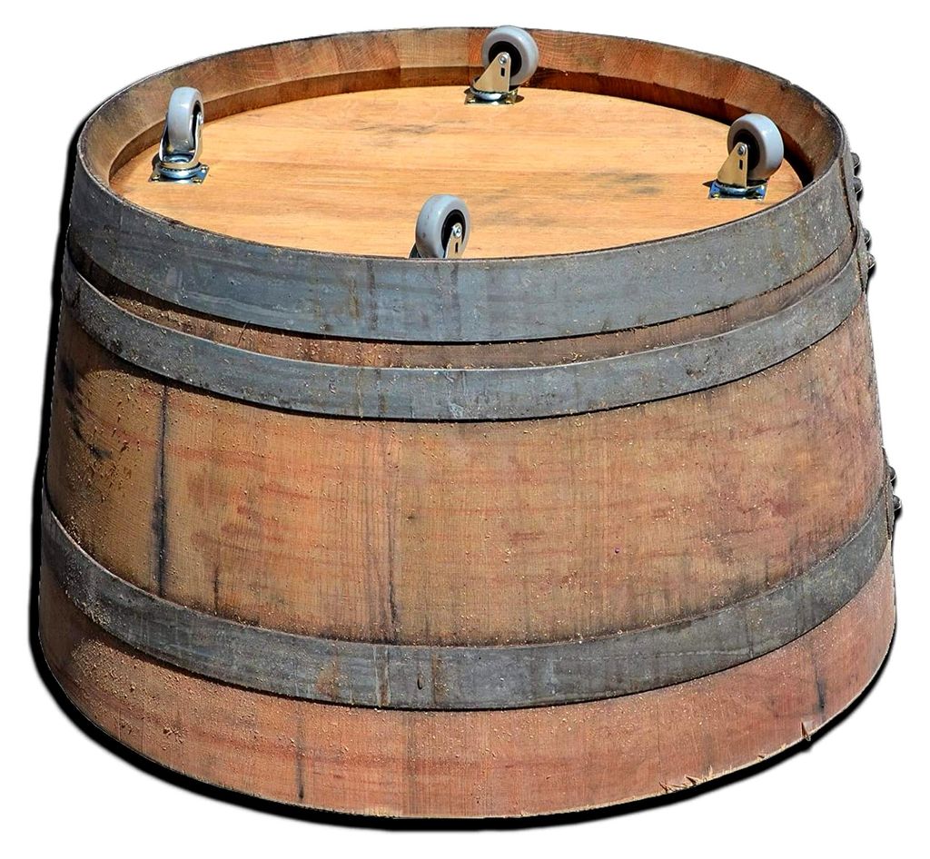 Blumentopf aus Holzfass, halbiertes Weinfass mit Rollen D70cm H40cm