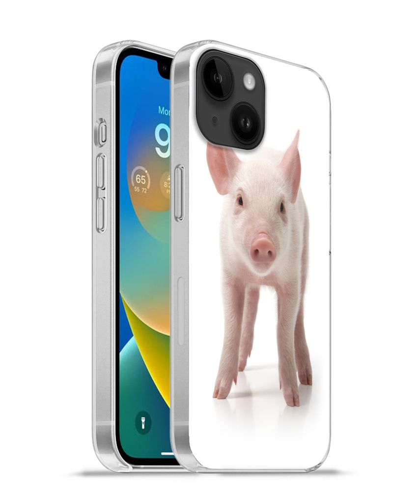 MuchoWow Handyhülle Schutzhülle Hülle für Apple iPhone 14 - Softcase Schwein - Tiere - Weiß Silikon Softcase Handy Hülle - Mobiltelefonhülle
