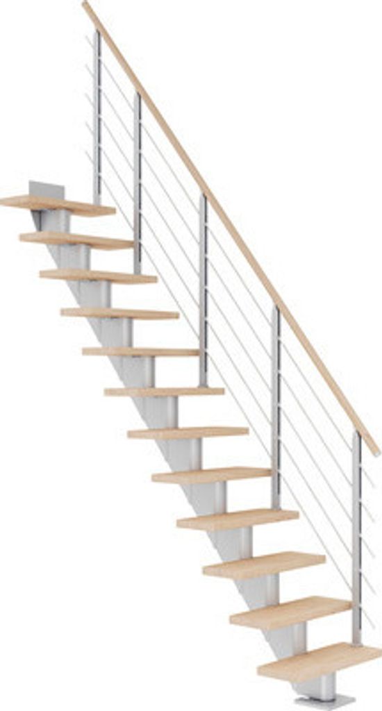 Pertura Mittelholmtreppe Malva Eiche Leimholz Perlgrau Gerade 65 cm 12 Stufen / 13 Steigungen Relinggeländer Grau (RAL 9