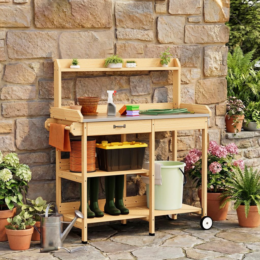 Pflanztisch BEALIFE 112x43x120 cm mit Schublade & Rollen
