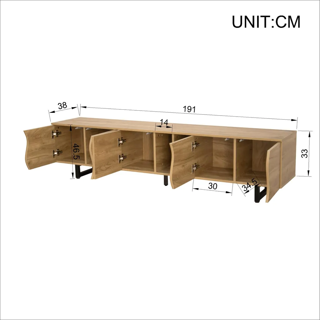 Meuble TV Bas 191 cm Design Unique, Support TV avec 5 Compartiments Fermés - 6
