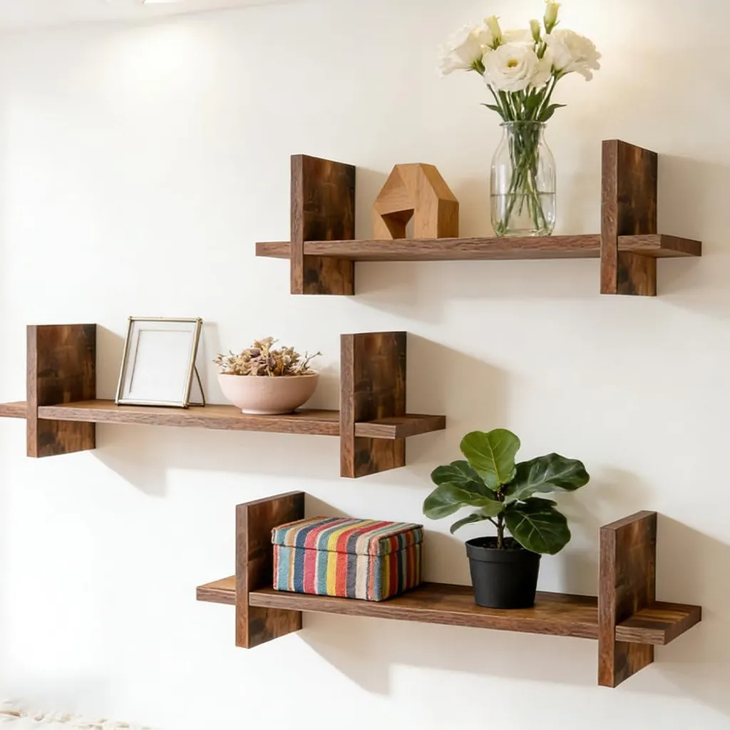 Étagère murale suspendue en bois marron, lot de 3 unités pour décoration