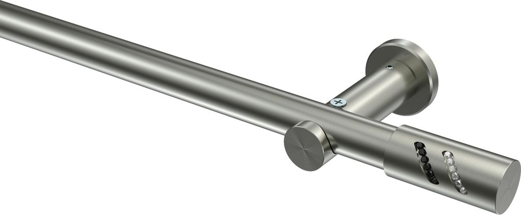 Interdeco Gardinenstange / Vorhangstange Edelstahl-Optik, Typ Platon Zoena (Glitzerzylinder) ohne Ringe, 20 mm Ø 1-läufig, 280 cm