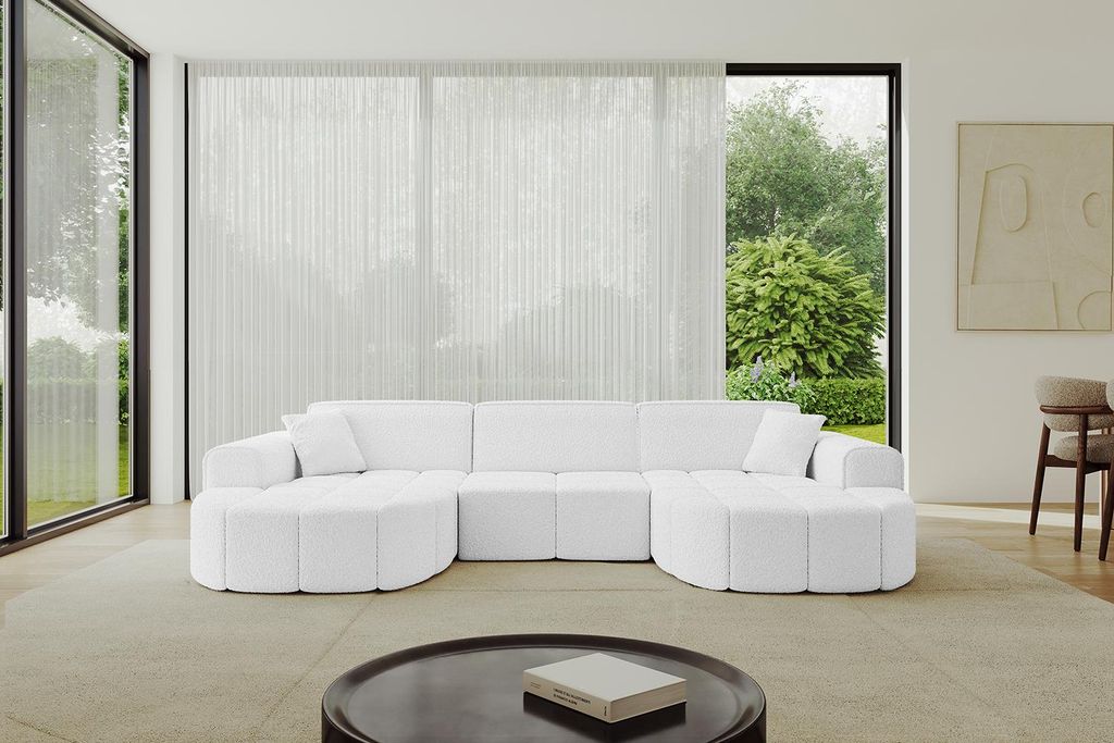 ALTDECOR Ecksofa in U-Form Livo-U1 - 315x173x79,5 cm Weiß - Corner Sofa Bett Eckcouch Couch L-Form Wohnlandschaft Cauchsofa