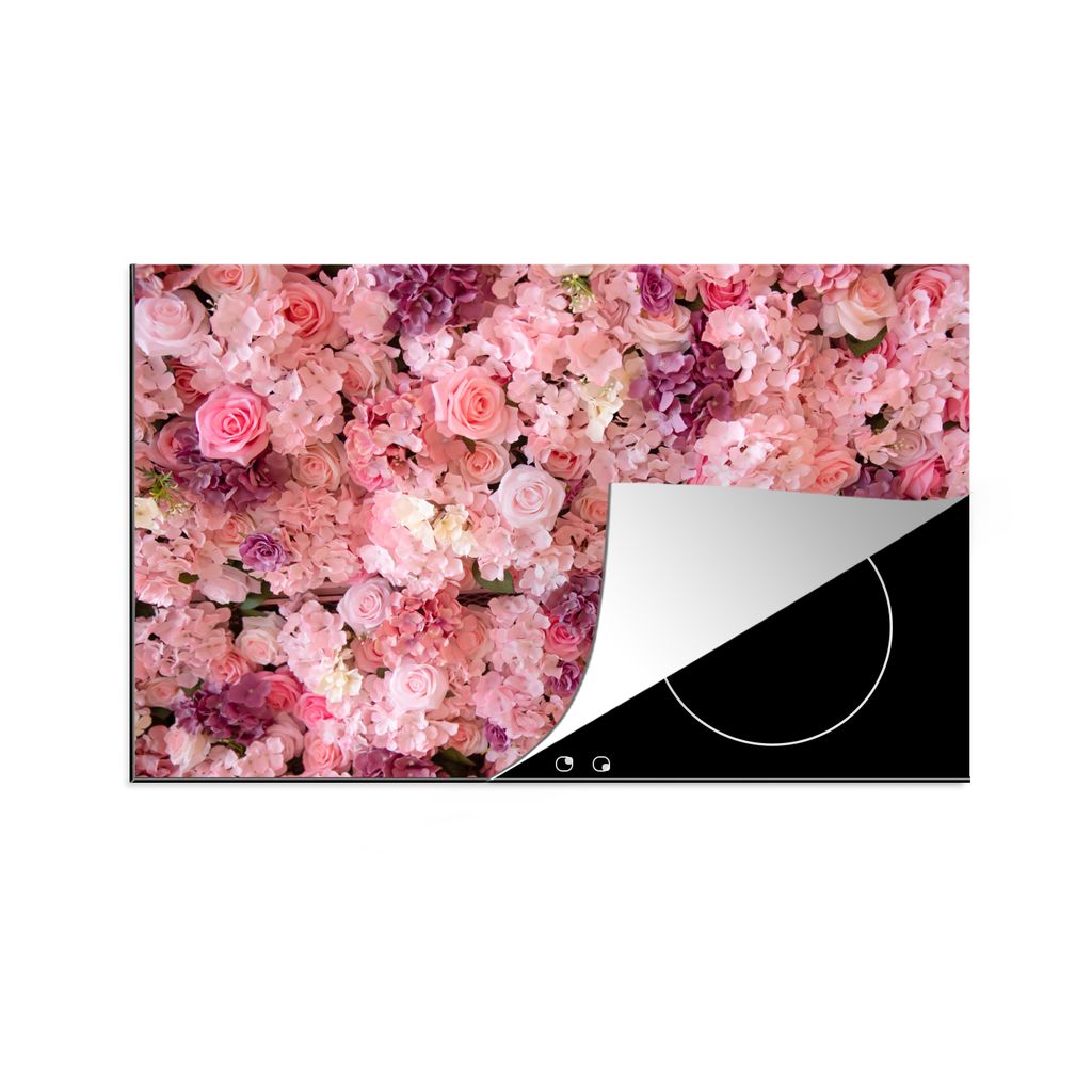 KitchenYeah Herdabdeckplatte Blumen - Rosa - Rosen , 80x52cm, Küche Deko, Glaskeramikkochfeld Herdabdeckung, Abdeckplatte fùr Kochfeld