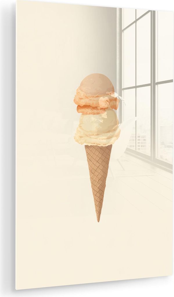 MuchoWow Glasbilder - Bilder auf Wandbild - Foto auf Glas Minimalist - Schaufel Eiscreme - Horn - Beige 20x30 cm Wanddekoration aus Glas - Acrylgla...