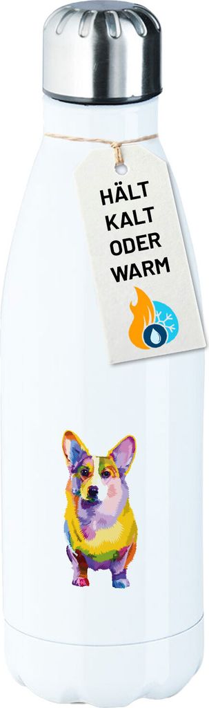 Huuraa Trinkflasche Corgi Colorful 500ml White Edelstahl Wasserflasche Trinkflasche Geschenkidee