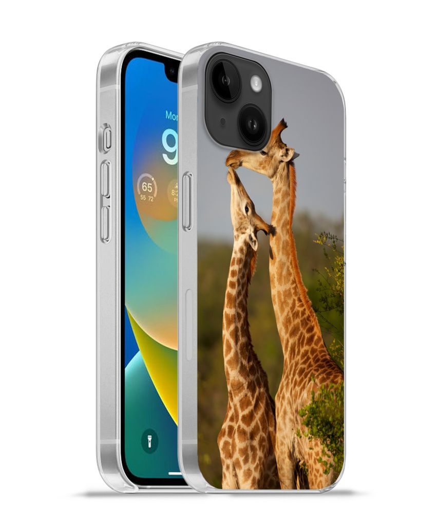 MuchoWow Handyhülle Schutzhülle Hülle für Apple iPhone 14 Plus - Soft case Giraffe - Baum - Kalb - Porträt Silikon Softcase Handy Hülle - A...