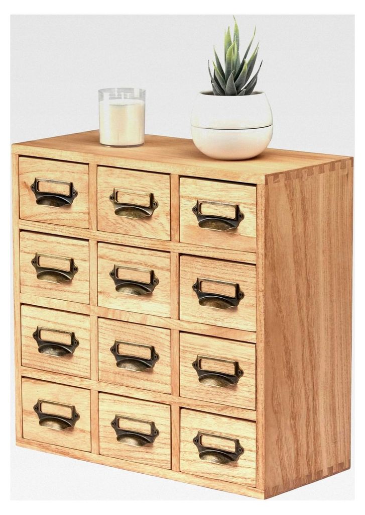 Holz Schubladenorganizer für Schreibtisch - 12 Schubladen Mini-Kommode mit Metallgriffen