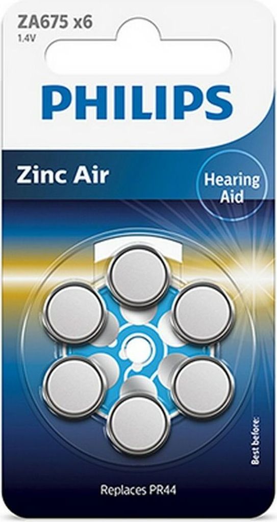 1x6 Philips Zinc-Air PR44 / 675 Hörgeräte Batterie