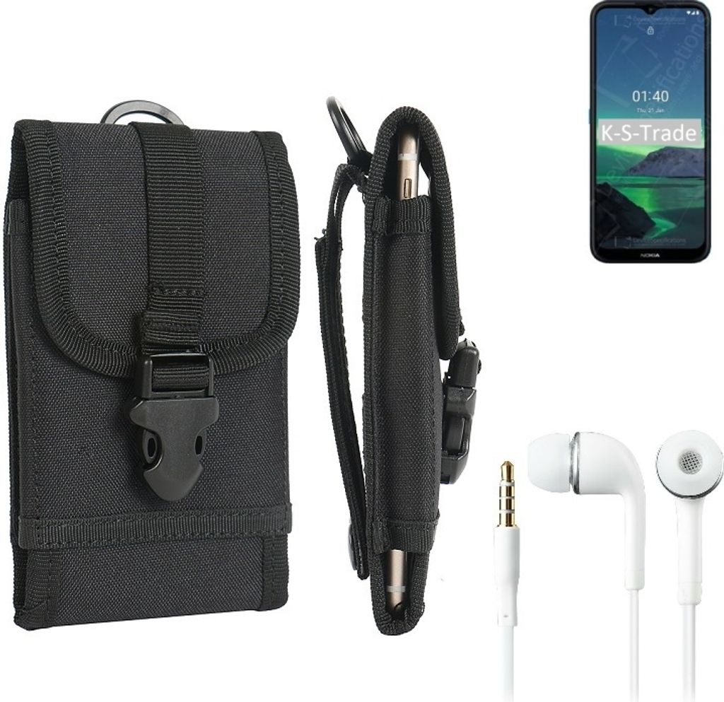 K-S-Trade Holster Schutz Hülle kompatibel mit Nokia 1.4 Gürteltasche Handy Hülle Tasche outdoor Seitentasche schwarz 1x + Kopfhörer