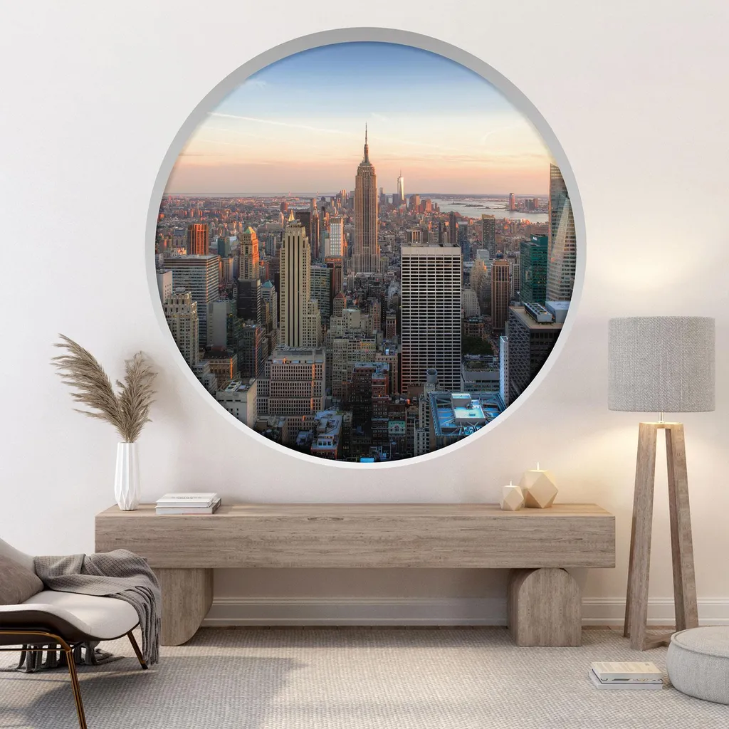 Grand Sticker Trompe l'oeil New York - Arche ronde Lumaléa Diamètre 130cm