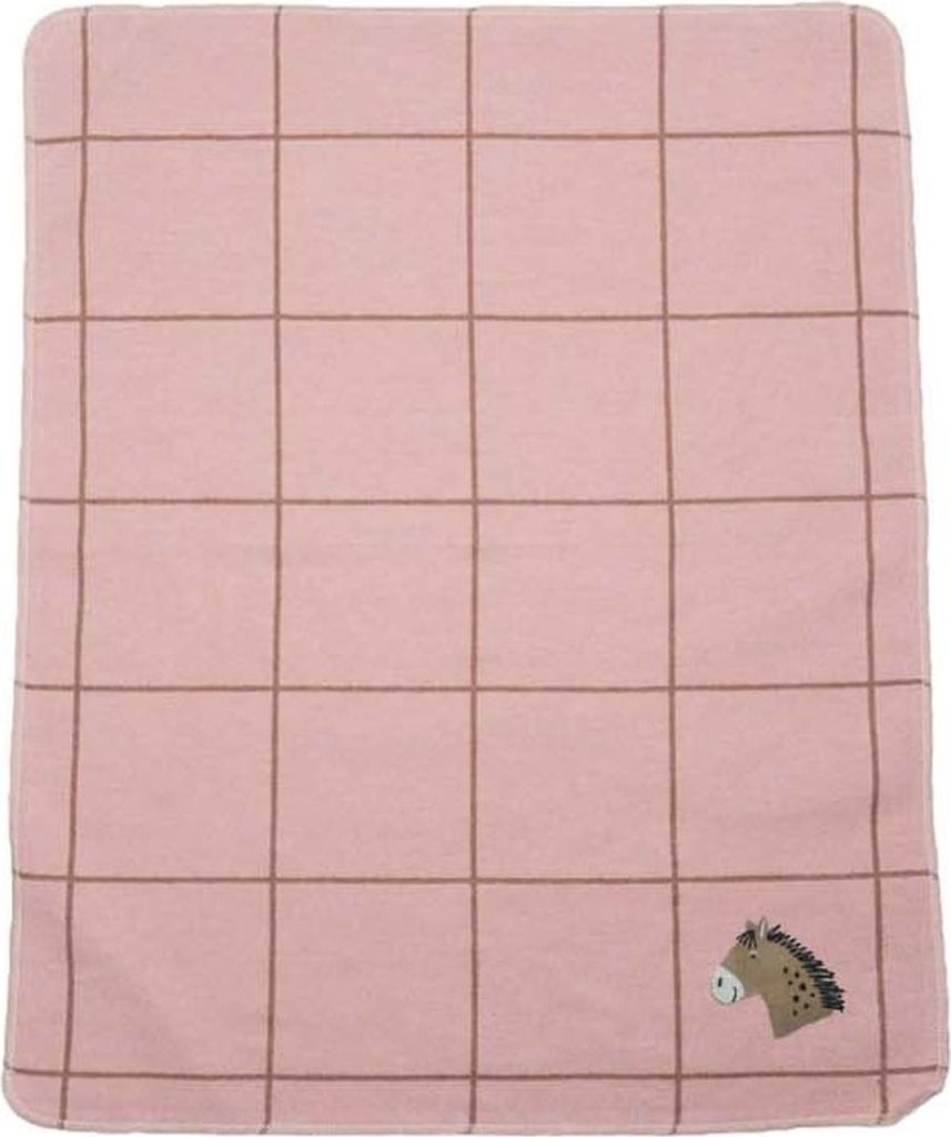 David Fussenegger Babydecke Juwel mit Stick 'Karo/Pferd' 70 x 90 cm Altrosa