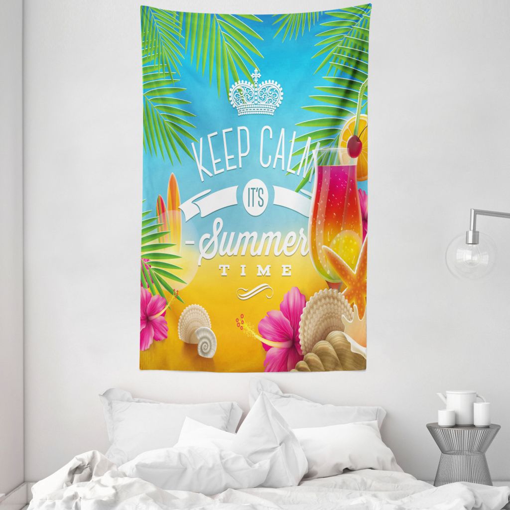 ABAKUHAUS Strand Wandteppich und Tagesdecke, Seine Sommerzeit Urlaub aus Weiches Mikrofaser Stoff Waschbar ohne Verblassen Digitaldruck, 140 x 230 ...