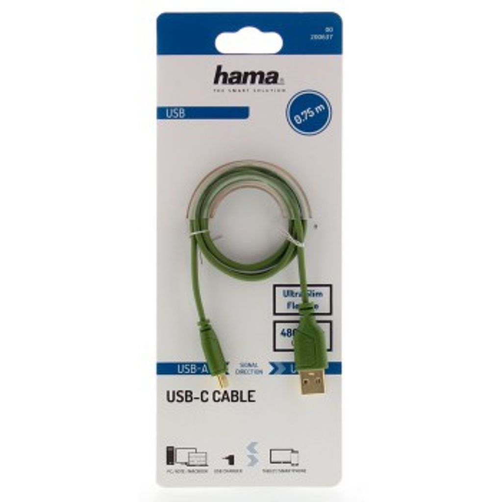 Hama Cavo USB-C Flexi-Slim (USB 2.0, 480 Mbit/s, 0.75 M) Per Ricarica E Dati - Compatibile Con PC, MacBook, Tablet, Smartphone - Nero