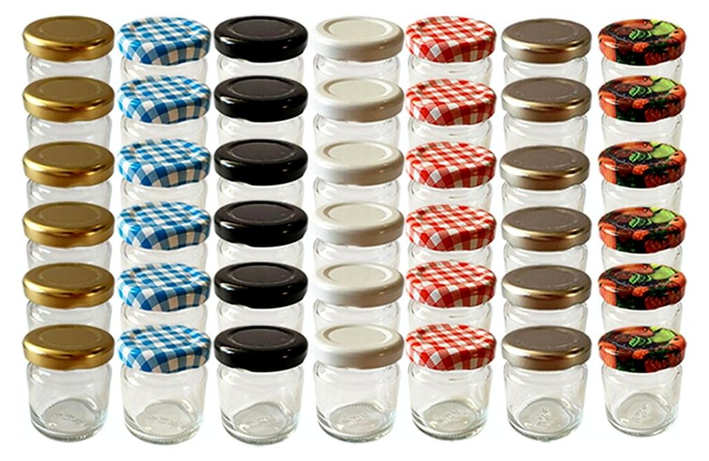 60er Set Mini Sturzgläser 53 ml mit weißen Deckeln