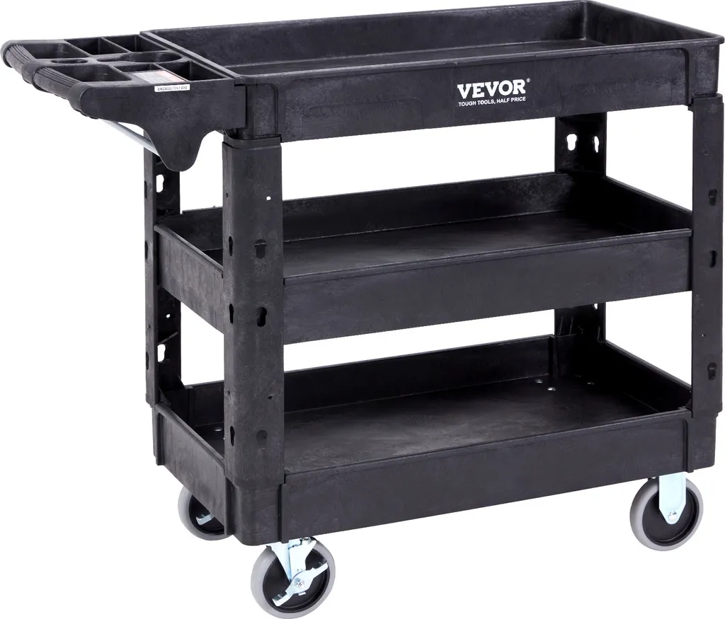 Carrello di servizio VEVOR 103x43,5x85,7cm Carrello di servizio Capacità di carico 249 kg Carrello in polipropilene Carrello multiuso con 3 scomparti Carrello da cucina con ruote piroettanti Carrello per nicchie Carrello per officina Carrello di servizio - 1