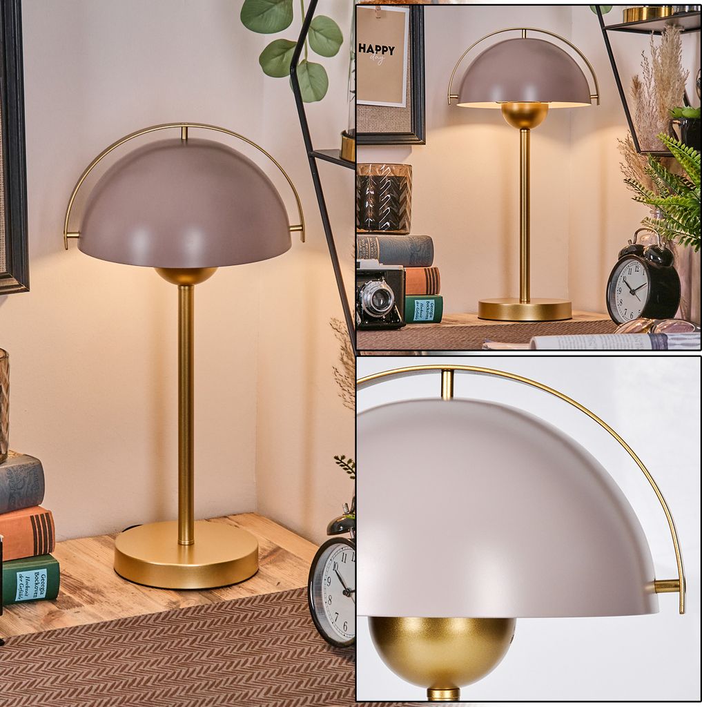 Bagnoli Tischlampe aus Metall in Goldfarben/Taupe mit Schalter am Kabel