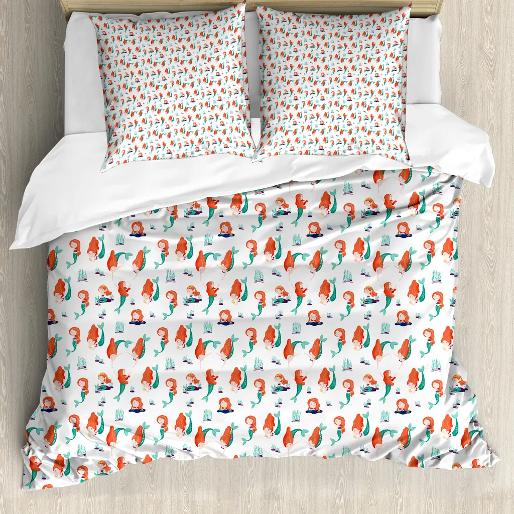 Ensemble Housse de Couette Sirène 155x220 cm avec Taie d'Oreiller ABAKUHAUS