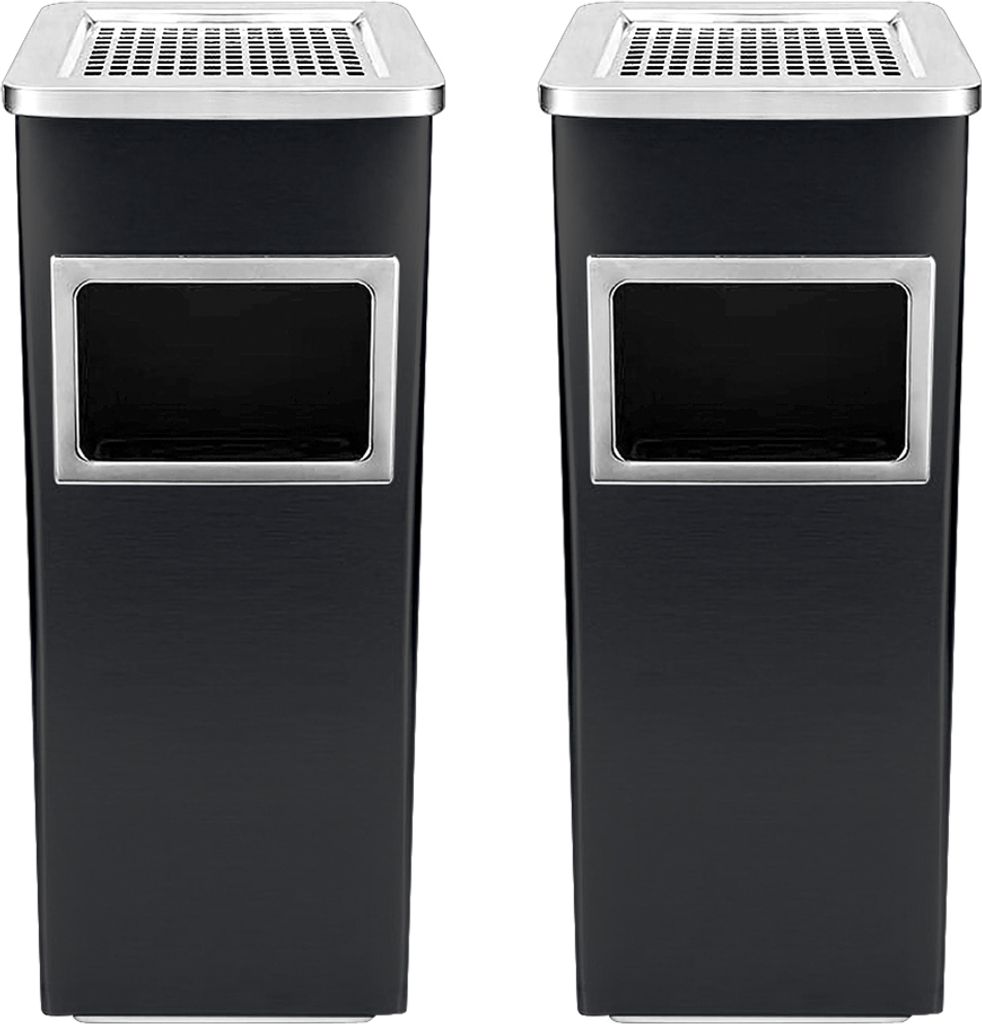 2x Standaschenbecher und Mülleimer für draußen, mit 35 Liter fassendem Abfallbehälter 24x24x60cm Schwarz