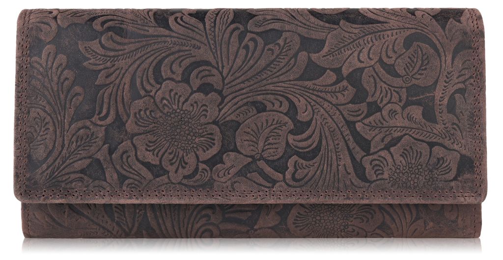 Damen Portemonnaie aus Leder mit Blumenmuster Vintage braun Paolo Peruzzi T-25-BR