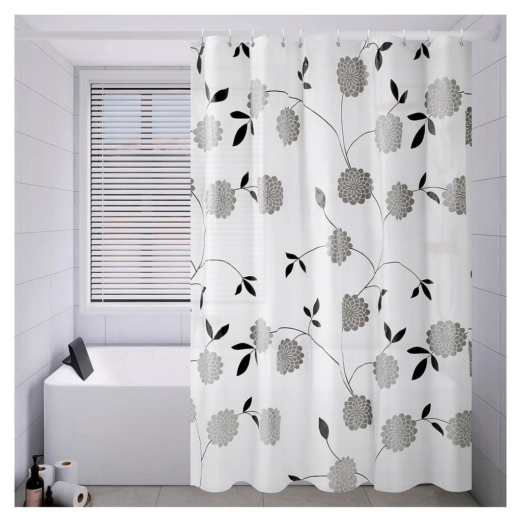 Duschvorhang mit Blumenmuster, extra groß 180-300 cm breit, 200/240 cm wasserdicht, PEVA, schimmelresistent, schnell trocknend